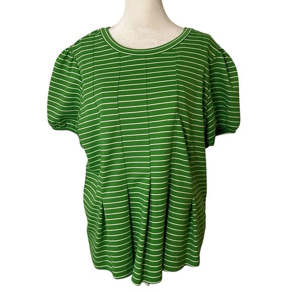 Maeve Anthropologie green & white striped short sleeve top size L - Picture 1 of 13